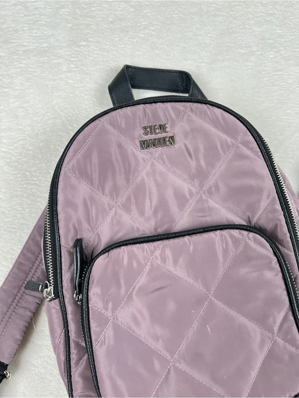 Steve Madden Quilted Nylon Mini Backpack w/ Matching Pouch Purple EUC